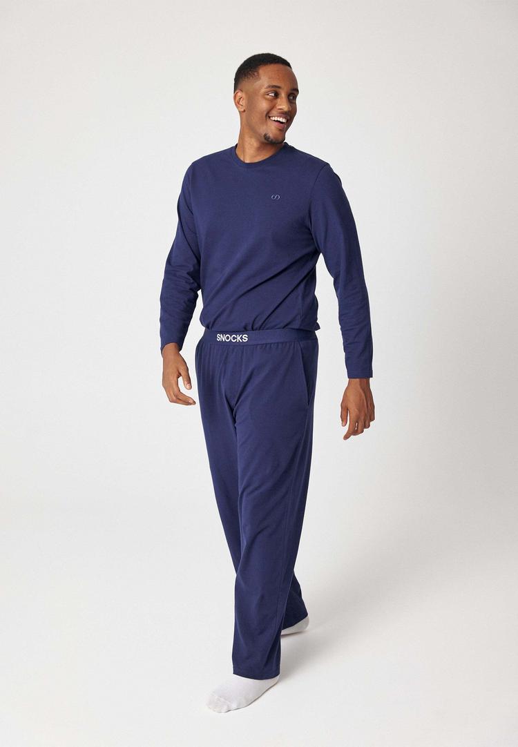 Snocks Snocks Schlafanzug Oberteil Herren lang Pyjama Herren - Dunkelblau - 6 | SportScheck