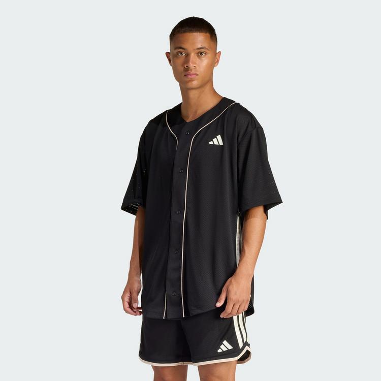 adidas adidas STADIUM MESH BASEBALLSHIRT T-Shirt Herren - Black / Crystal Linen / Off White - 0 | SportScheck