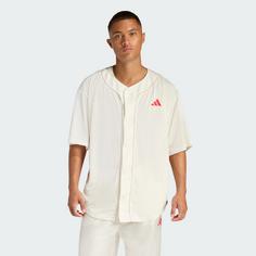 Rückansicht von adidas STADIUM MESH BASEBALLSHIRT T-Shirt Herren Off White / Crystal Linen / Pure Ruby