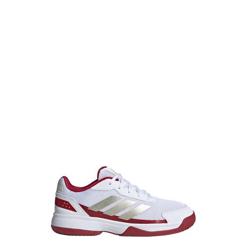 Rückansicht von adidas Crazyquick Kids Padelschuh Tennisschuhe Kinder Cloud White / Ice Gold Met. / Cloud White
