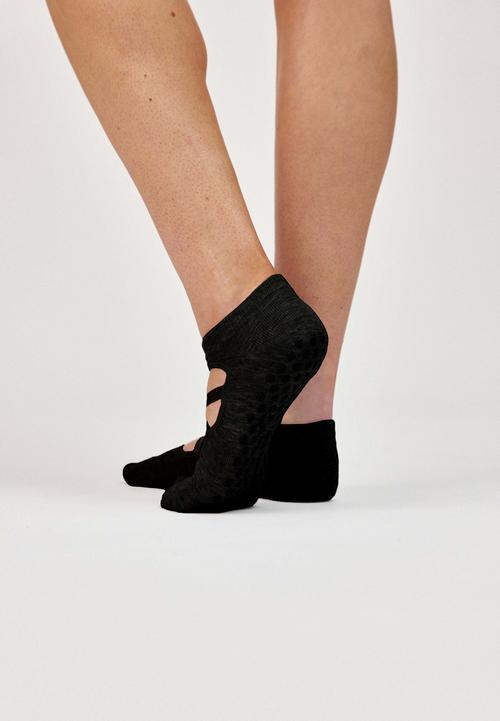Rückansicht von Snocks Pilates Socken mit Riemchen Sportsocken Mix (Schwarz/Grau)
