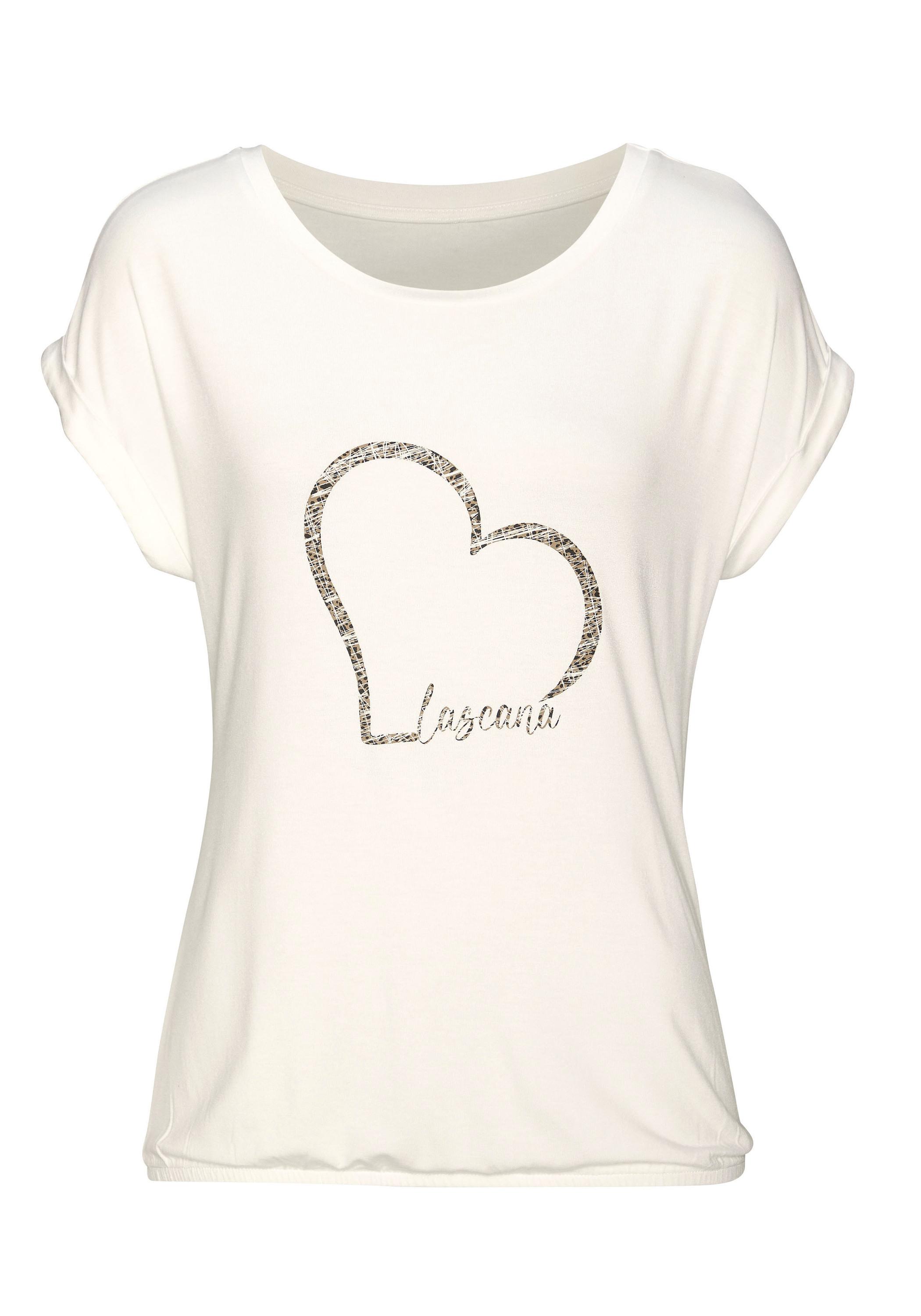 Lascana Kurzarmshirt T-Shirt Damen - creme