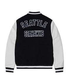 Rückansicht von New Era Seattle Seahawks Varsityt Jacke Sweatjacke Herren blau