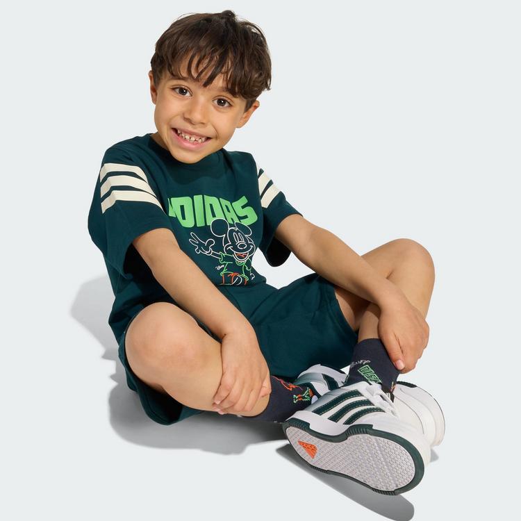 adidas adidas Disney Micky Maus T-Shirt-Set Kinder Trainingsanzug Kinder - Aurora Ivy / Off White / Lime Burst - 4 | SportScheck