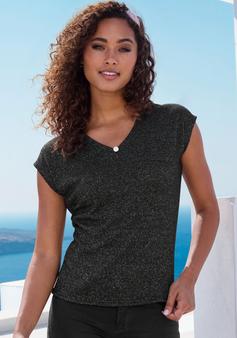Rückansicht von Lascana Kurzarmshirt T-Shirt Damen schwarz