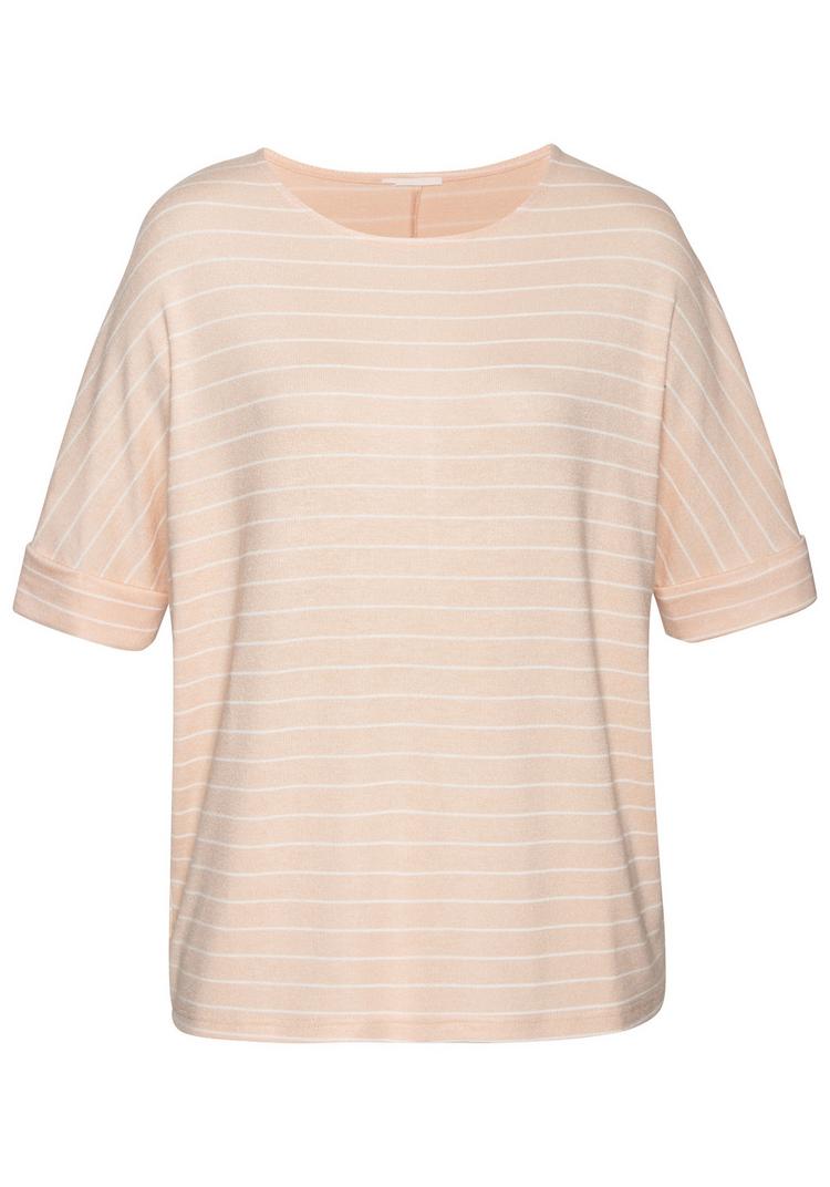Lascana Lascana Rundhalsshirt T-Shirt Damen - peach gestreift - 0 | SportScheck
