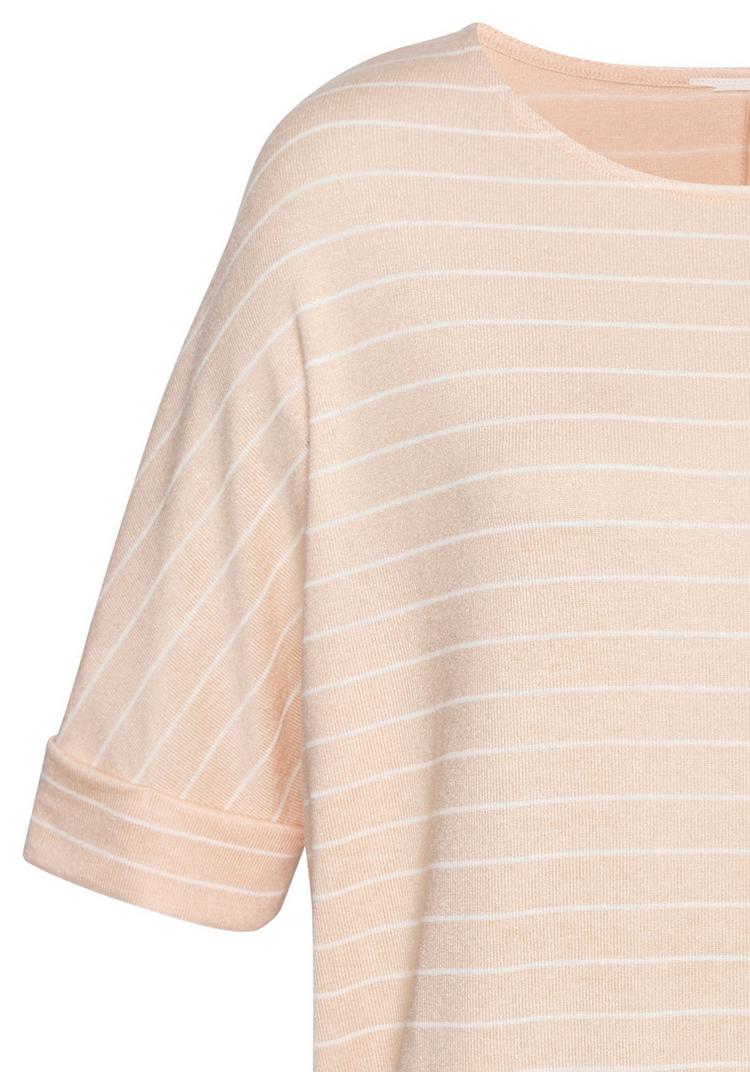 Lascana Lascana Rundhalsshirt T-Shirt Damen - peach gestreift - 1 | SportScheck