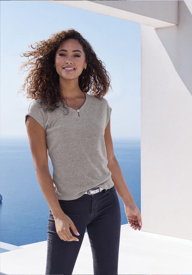 Lascana Lascana Kurzarmshirt T-Shirt Damen - silbergrau - 1 | SportScheck