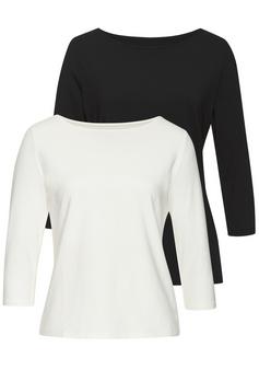 Lascana 3/4-Arm-Shirt Longshirt Damen creme schwarz