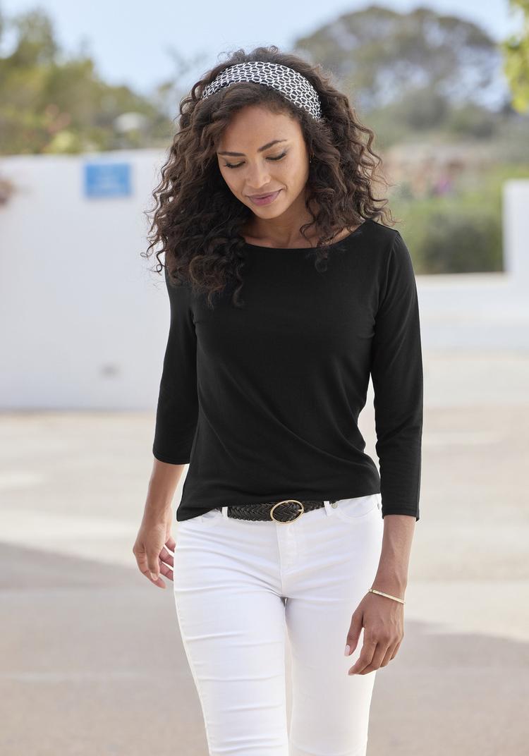 Lascana Lascana 3/4-Arm-Shirt Longshirt Damen - creme - schwarz - 1 | SportScheck