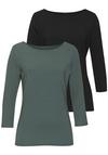 Lascana 3/4-Arm-Shirt Longshirt Damen - eukalyptus - schwarz