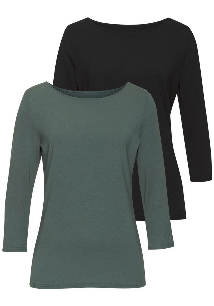 Lascana Lascana 3/4-Arm-Shirt Longshirt Damen - eukalyptus - schwarz - 0 | SportScheck