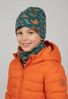Rückansicht von Reusch Reusch Kids Hat and Scarf Set Skimütze 4573 dark blue / dinosaurs
