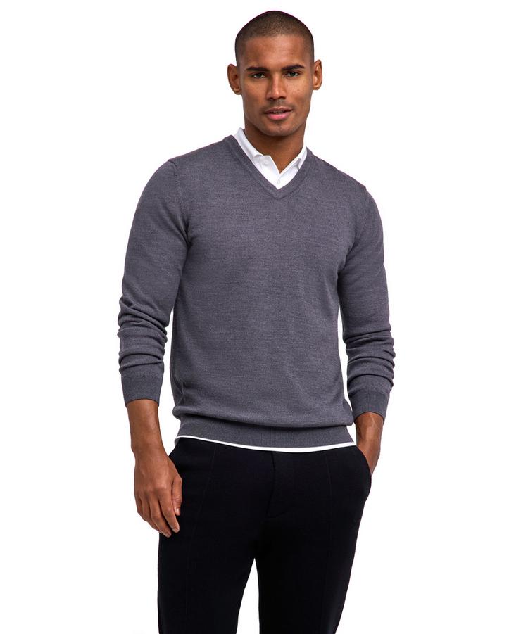 Falke Falke Merino X-Fine V-Neck Strickpullover Herren - dark grey (3970) - 0 | SportScheck