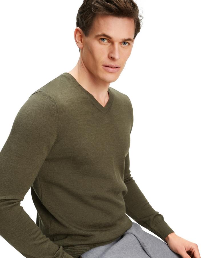Falke Falke Merino X-Fine V-Neck Strickpullover Herren - wood mel. (7358) - 2 | SportScheck