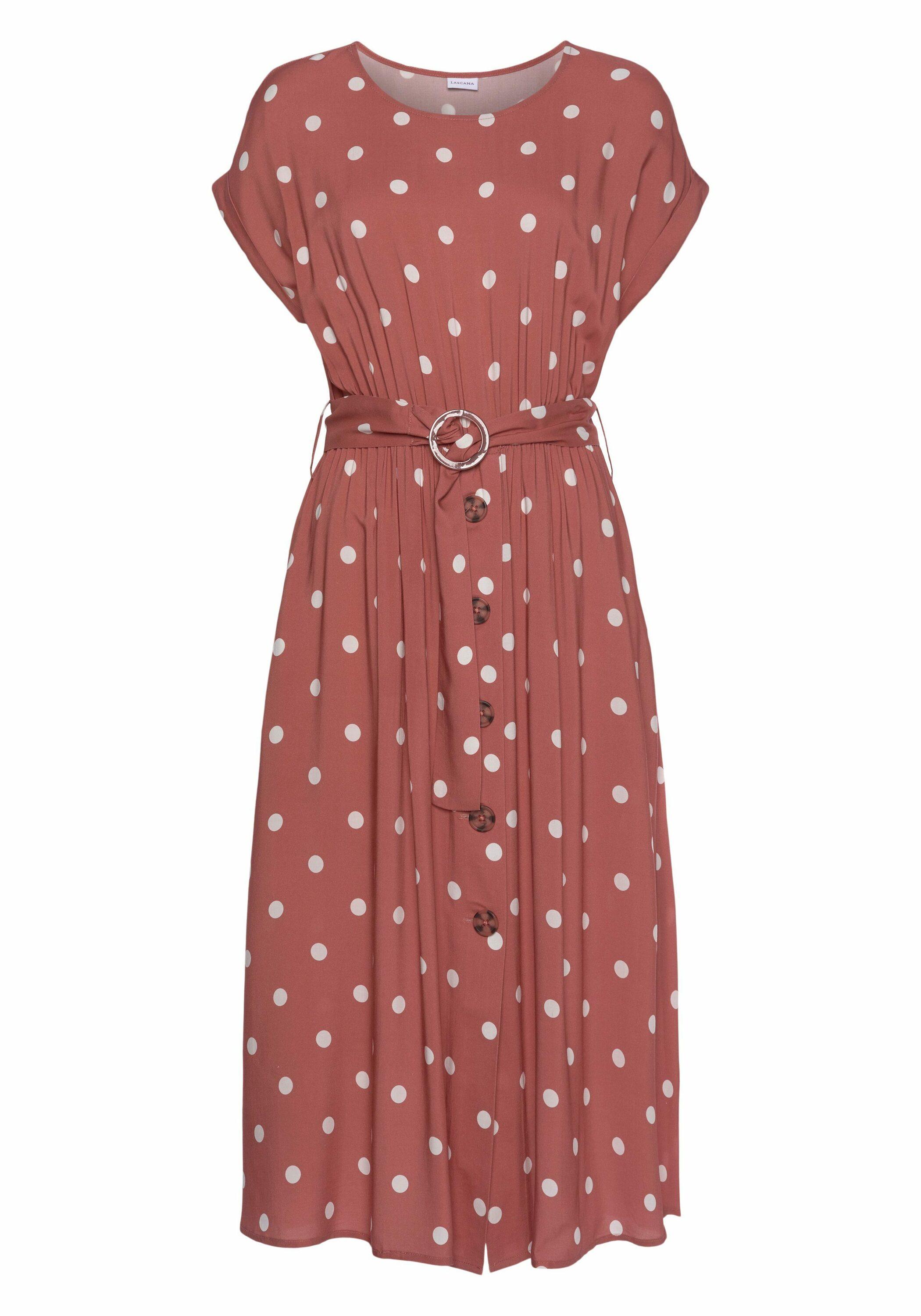 Lascana Midikleid Kleid Damen - marsala-creme-bedruckt