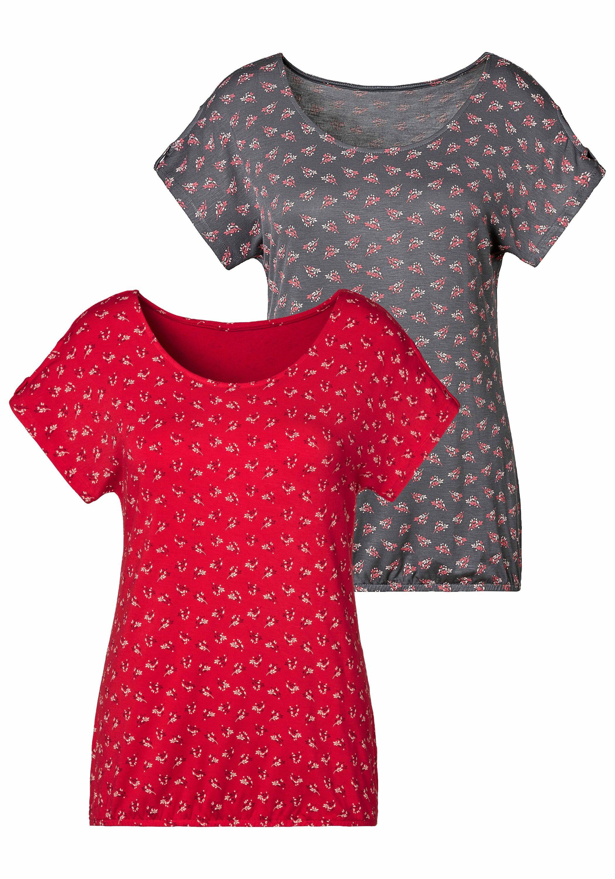 Lascana T-Shirt T-Shirt Damen - rot - grau