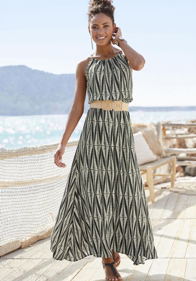 Lascana Lascana Maxikleid Maxikleid Damen - schwarz-sand bedruckt - 1 | SportScheck