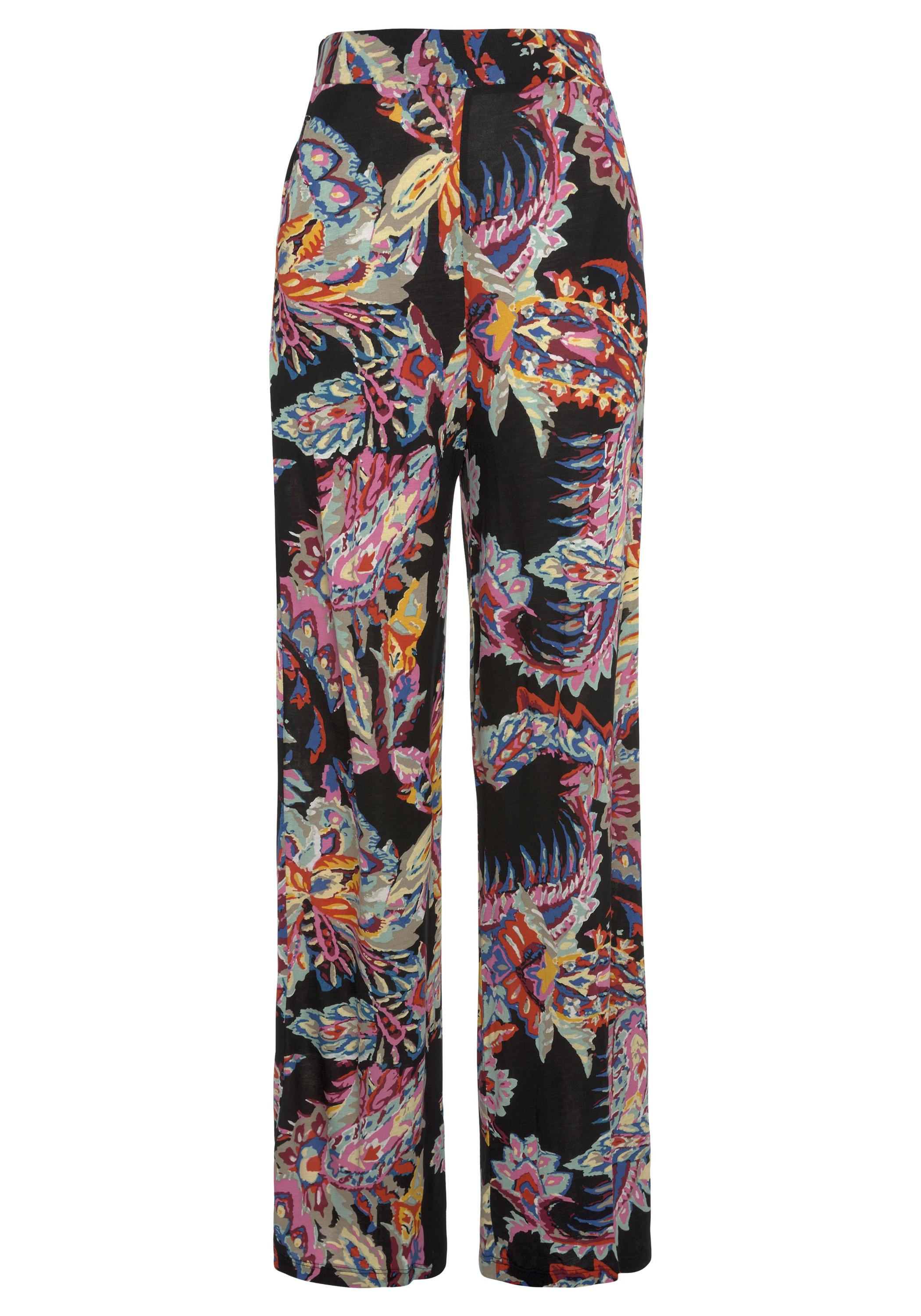 Buffalo Palazzohose Stoffhose Damen - schwarz-bunt bedruckt