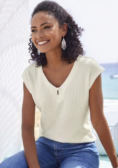 Rückansicht von Lascana Kurzarmshirt T-Shirt Damen creme