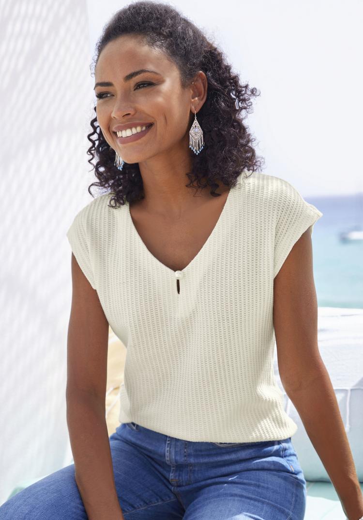 Lascana Lascana Kurzarmshirt T-Shirt Damen - creme - 0 | SportScheck