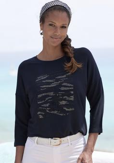 Rückansicht von Lascana 3/4-Arm-Shirt Longshirt Damen schwarz silber