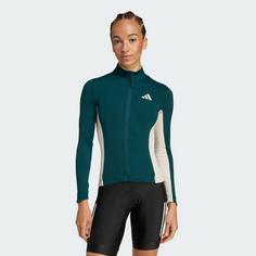 Rückansicht von adidas Tempo 3-Streifen Longsleeve Radtrikot Funktionstop Damen Green / Alumina