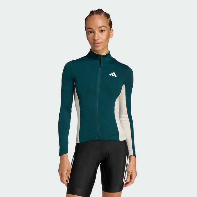 adidas adidas Tempo 3-Streifen lang&auml;rmliges Radtrikot Funktionstop Damen - Green / Alumina - 0 | SportScheck