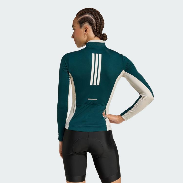 adidas adidas Tempo 3-Streifen lang&auml;rmliges Radtrikot Funktionstop Damen - Green / Alumina - 1 | SportScheck