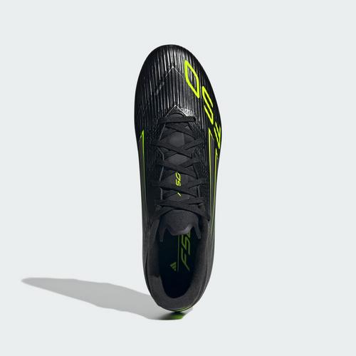 Rückansicht von adidas F50 League FG/MG Fußballschuh Fußballschuhe Core Black / Iron Metallic / Lucid Lemon
