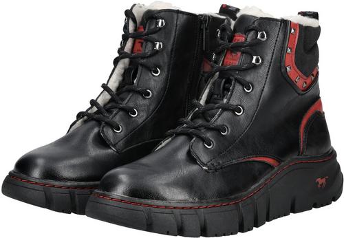 Rückansicht von Mustang Stiefelette Stiefel Damen Schwarz/Rot