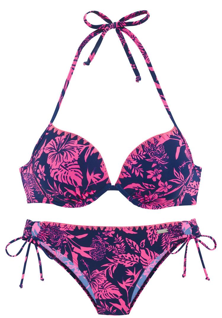 VENICE BEACH VENICE BEACH Push-Up-Bikini Bikini Set Damen - marine-pink bedruckt - 0 | SportScheck