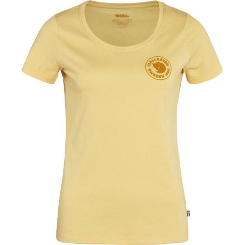 Rückansicht von FJ&Auml;LLR&Auml;VEN 1960 Logo T-Shirt Damen Gelb