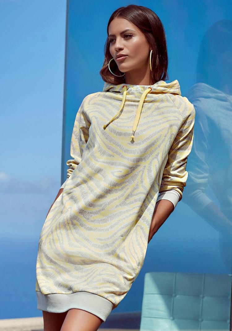 Lascana Lascana Sweatkleid Jerseykleid Damen - hellgelb-hellgrau-gemustert - 0 | SportScheck