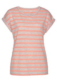 Vivance Kurzarmshirt T-Shirt Damen - hellgrau-meliert-neonorange-gestreift