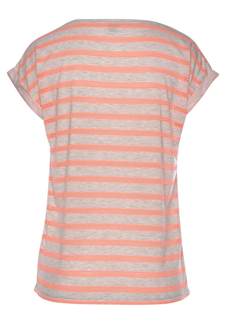 Vivance Vivance Kurzarmshirt T-Shirt Damen - hellgrau-meliert-neonorange-gestreift - 0 | SportScheck
