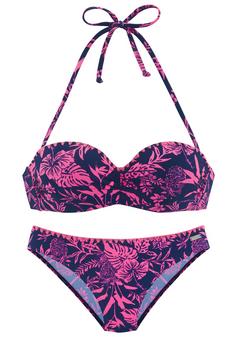 VENICE BEACH B&uuml;gel-Bandeau-Bikini Bikini Set Damen marine-pink bedruckt