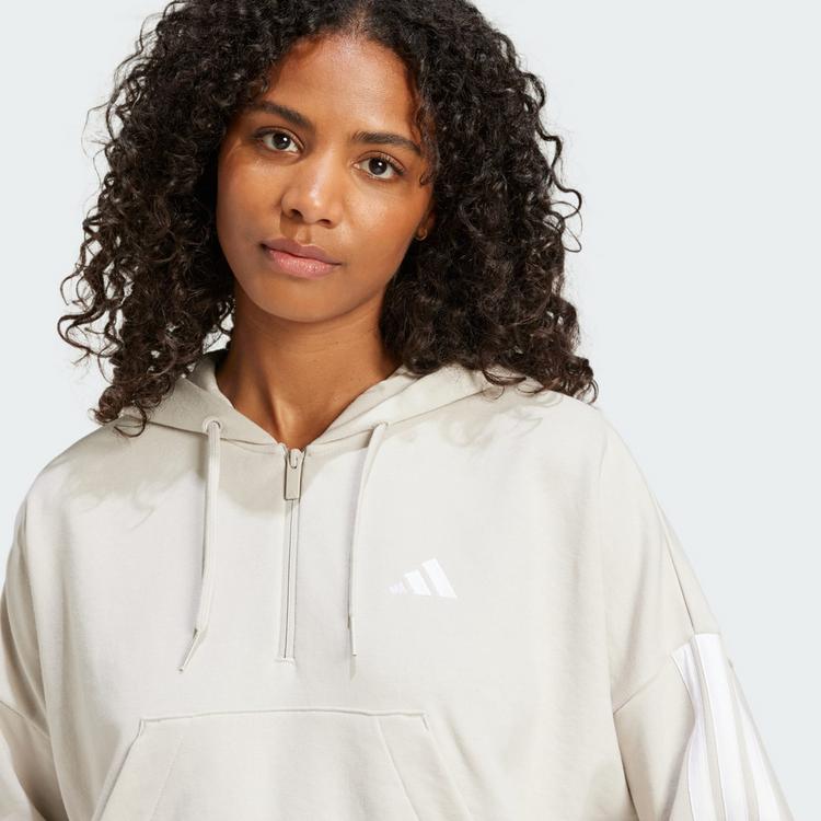 adidas adidas Essentials 3-Streifen French Terry Hoodie Damen - Beige / White - 0 | SportScheck