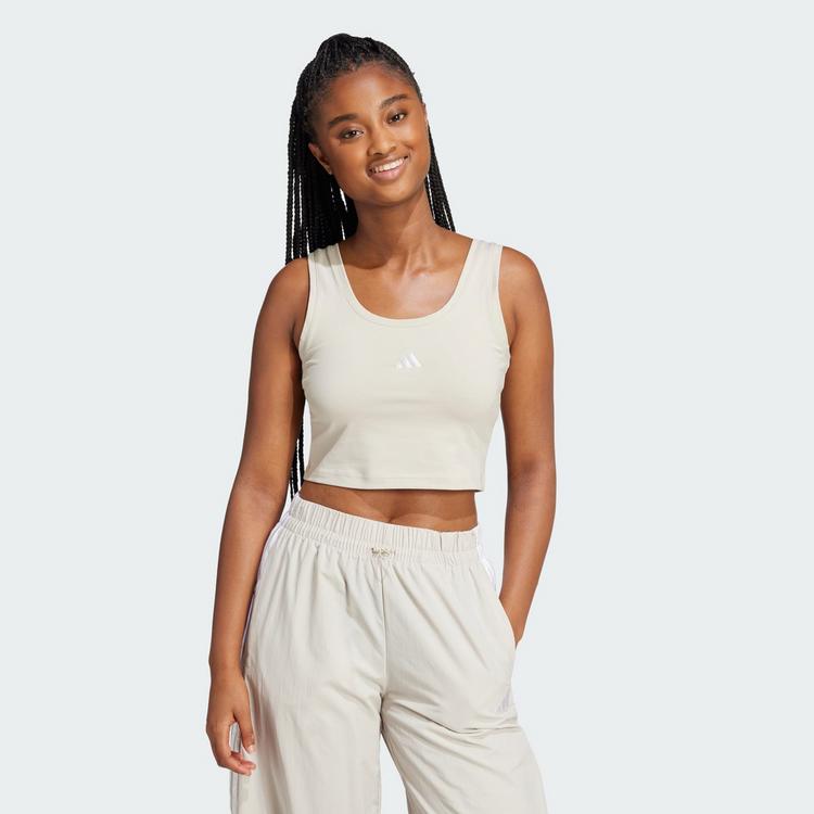 adidas adidas Essentials Small Logo Cotton Lifestyle Croptop Damen - Beige / White - 0 | SportScheck