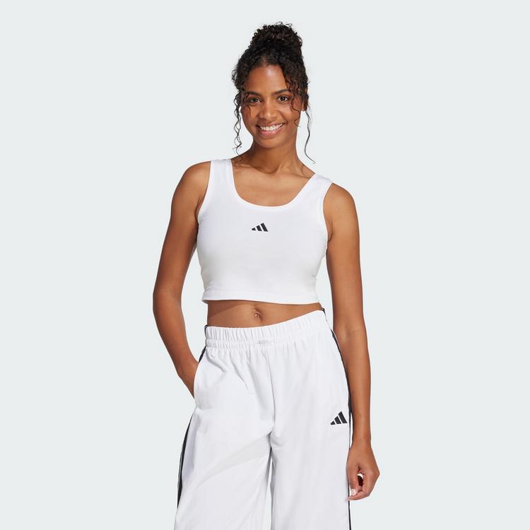 adidas adidas Essentials Small Logo Cotton Lifestyle Croptop Damen - White / Black - 0 | SportScheck