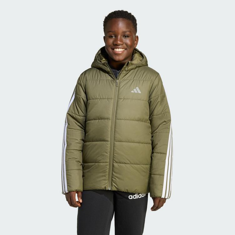adidas adidas Essentials 3-Streifen gef&uuml;tterte Funktionsjacke Kinder - Olive Strata / White - 0 | SportScheck