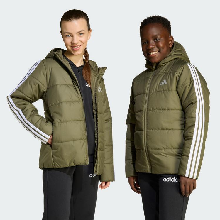 adidas adidas Essentials 3-Streifen gef&uuml;tterte Funktionsjacke Kinder - Olive Strata / White - 1 | SportScheck