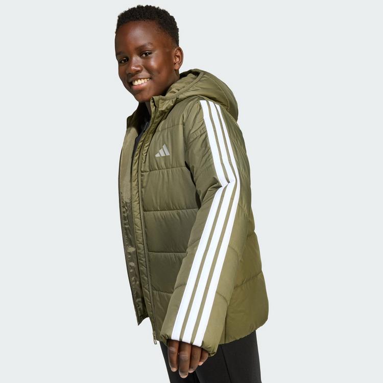 adidas adidas Essentials 3-Streifen gef&uuml;tterte Funktionsjacke Kinder - Olive Strata / White - 0 | SportScheck