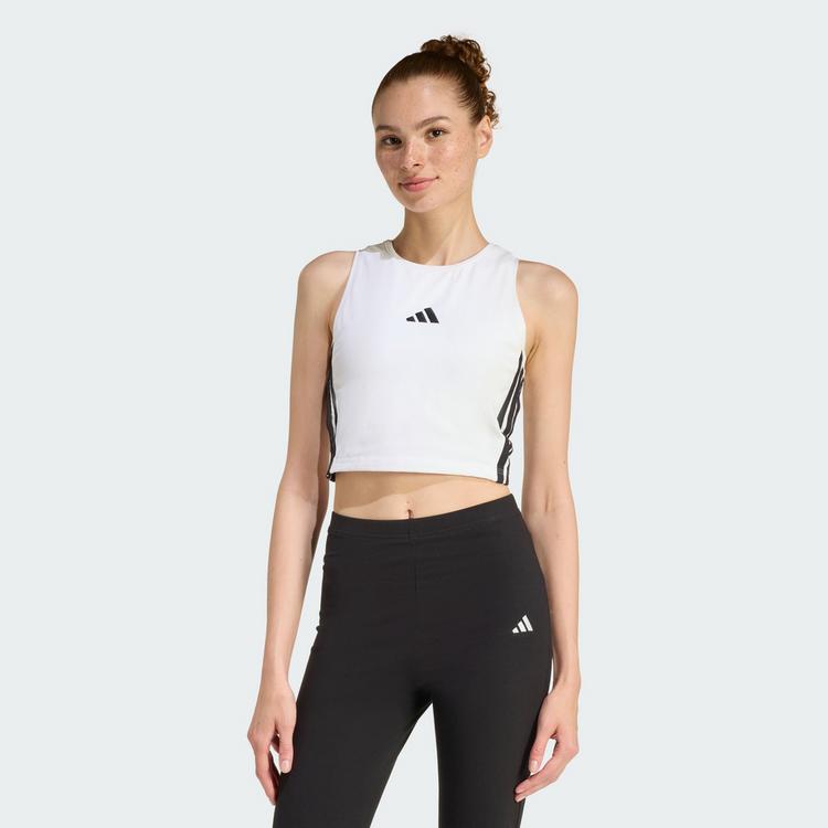 adidas adidas ESSENTIALS 3-STREIFEN GEPOLSTERTES Croptop Damen - White - 0 | SportScheck