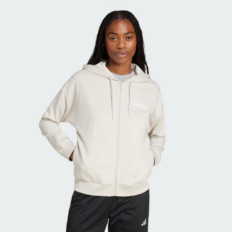 adidas adidas Essentials Linear French Terry Sweatjacke Damen - Beige / White - 0 | SportScheck