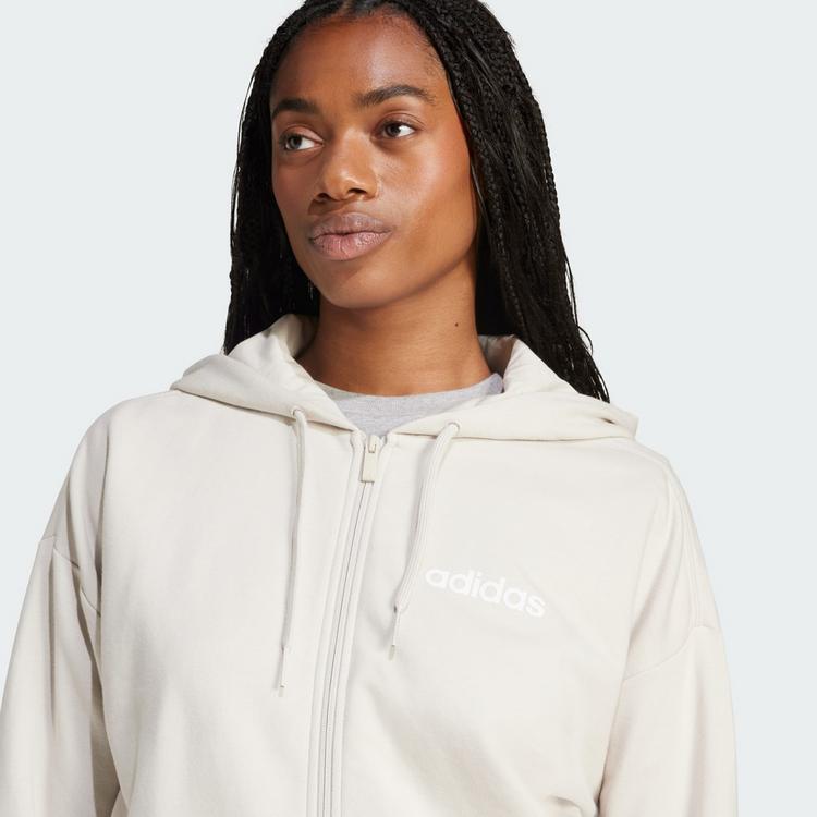 adidas adidas Essentials Linear French Terry Sweatjacke Damen - Beige / White - 1 | SportScheck