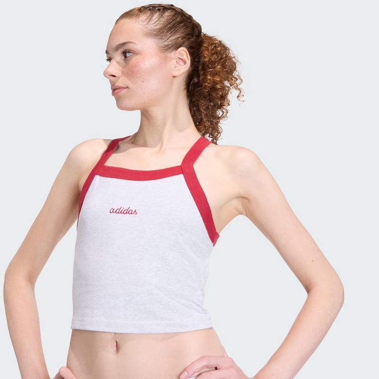 adidas adidas Seasonal Essentials Colorpop Tanktop Croptop Damen - Light Grey Heather / Active Maroon - 0 | SportScheck