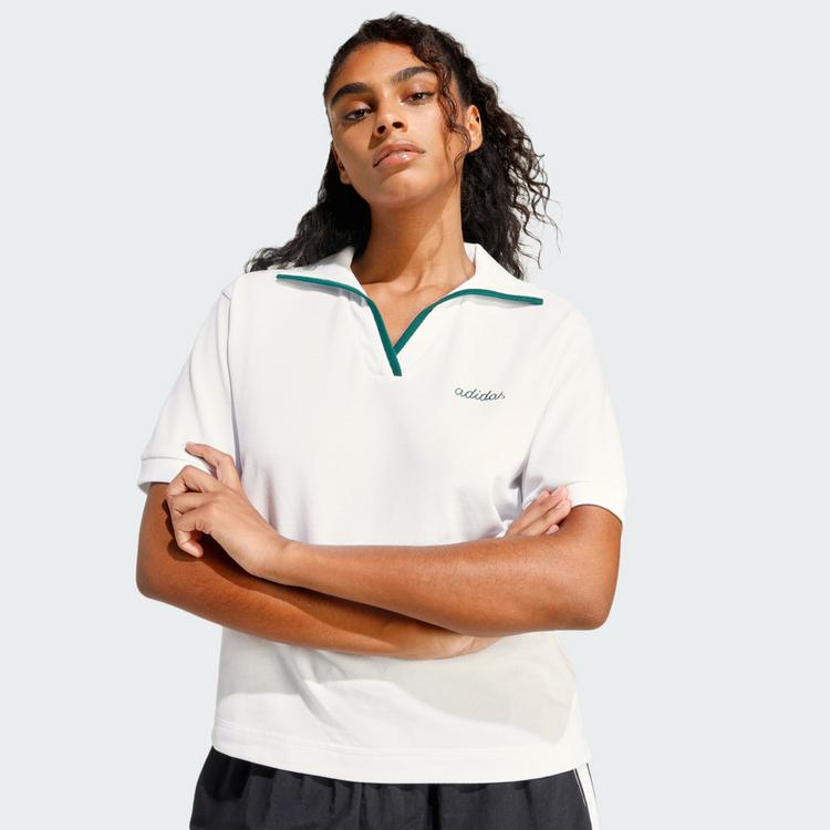 adidas adidas Seasonal Essentials Colorpop Poloshirt Langarmshirt Damen - White / Collegiate Green - 1 | SportScheck