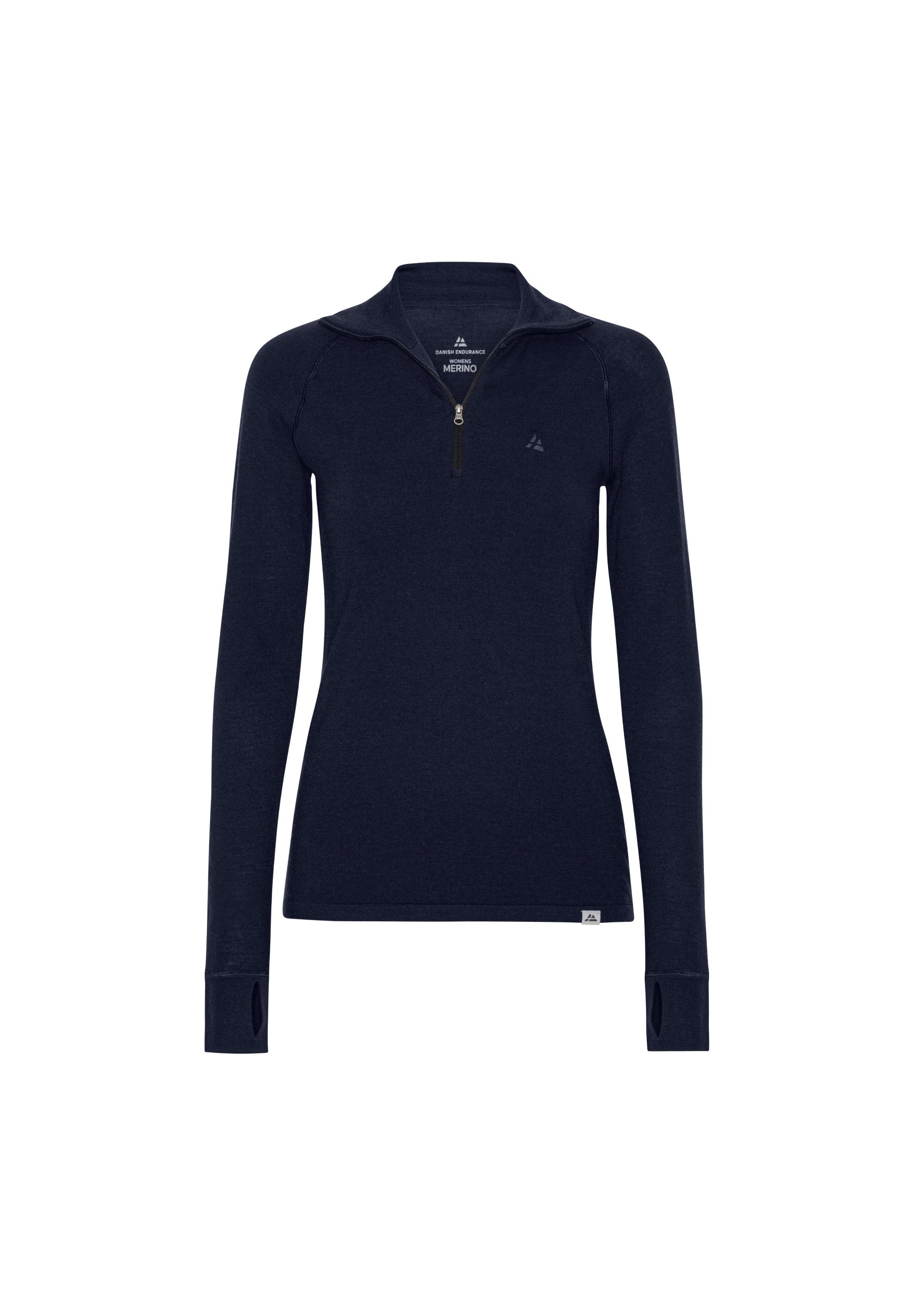 DANISH ENDURANCE Merino Halfzip Langarmshirt Damen - dark navy