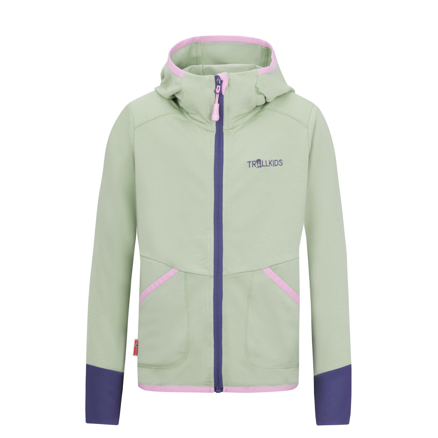 Trollkids Saltfjord Fleecejacke M&auml;dchen - pistaziengr&uuml;n-wildrose-violettblau